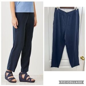 J.jill Pure Sand Washed Navy Woven Tapered Pull On Ankle Pants size  L